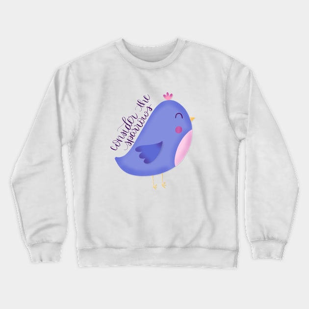 Consider the Sparrows Purple Bird Crewneck Sweatshirt by janiejanedesign